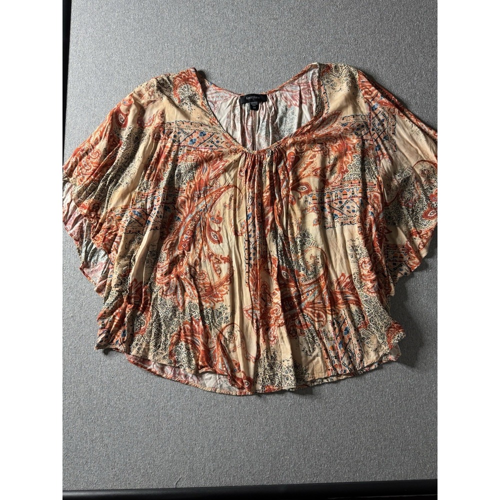 Karen Kane Women's Orange Paisley Bohemian Blouse 3X Flared V-neck Whimsical